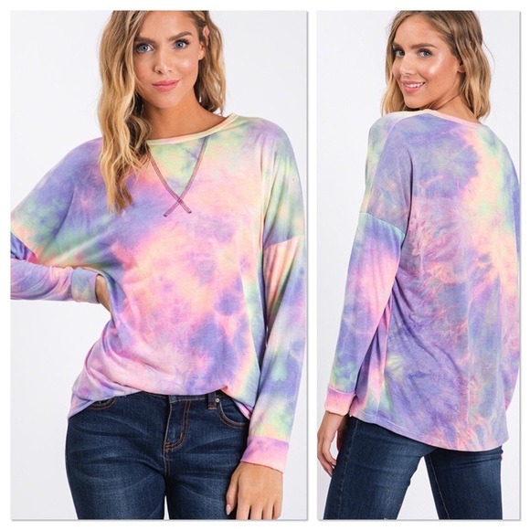 Purple Multi Tie Dye Print Top - Picture 4 of 5